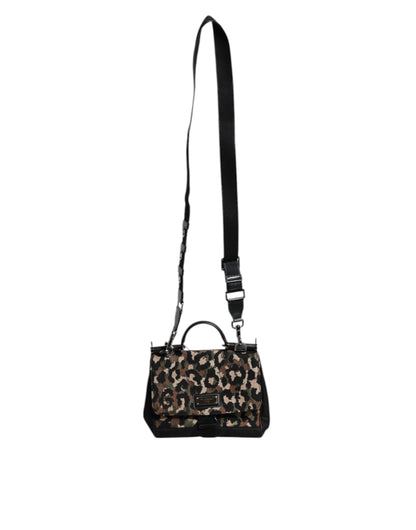 Dolce &amp; Gabbana Brown Leopard Print Lacquard Nylon Sicily Tote Bag