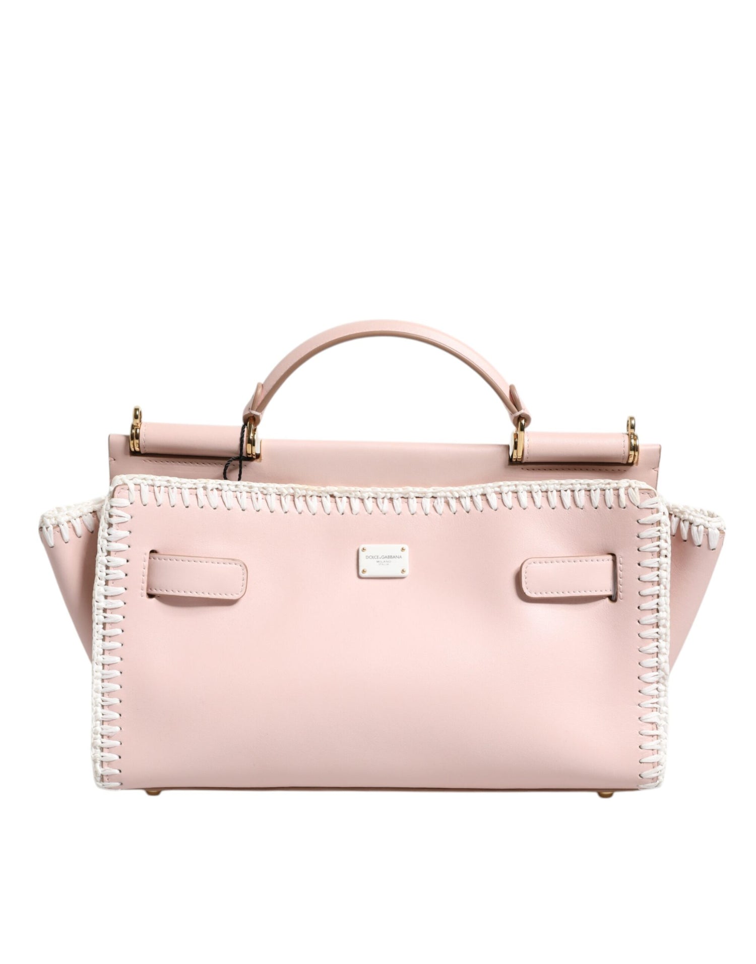 Dolce &amp; Gabbana Light Pink Logo Plaque Soft Leather Strap Crossbody Bag