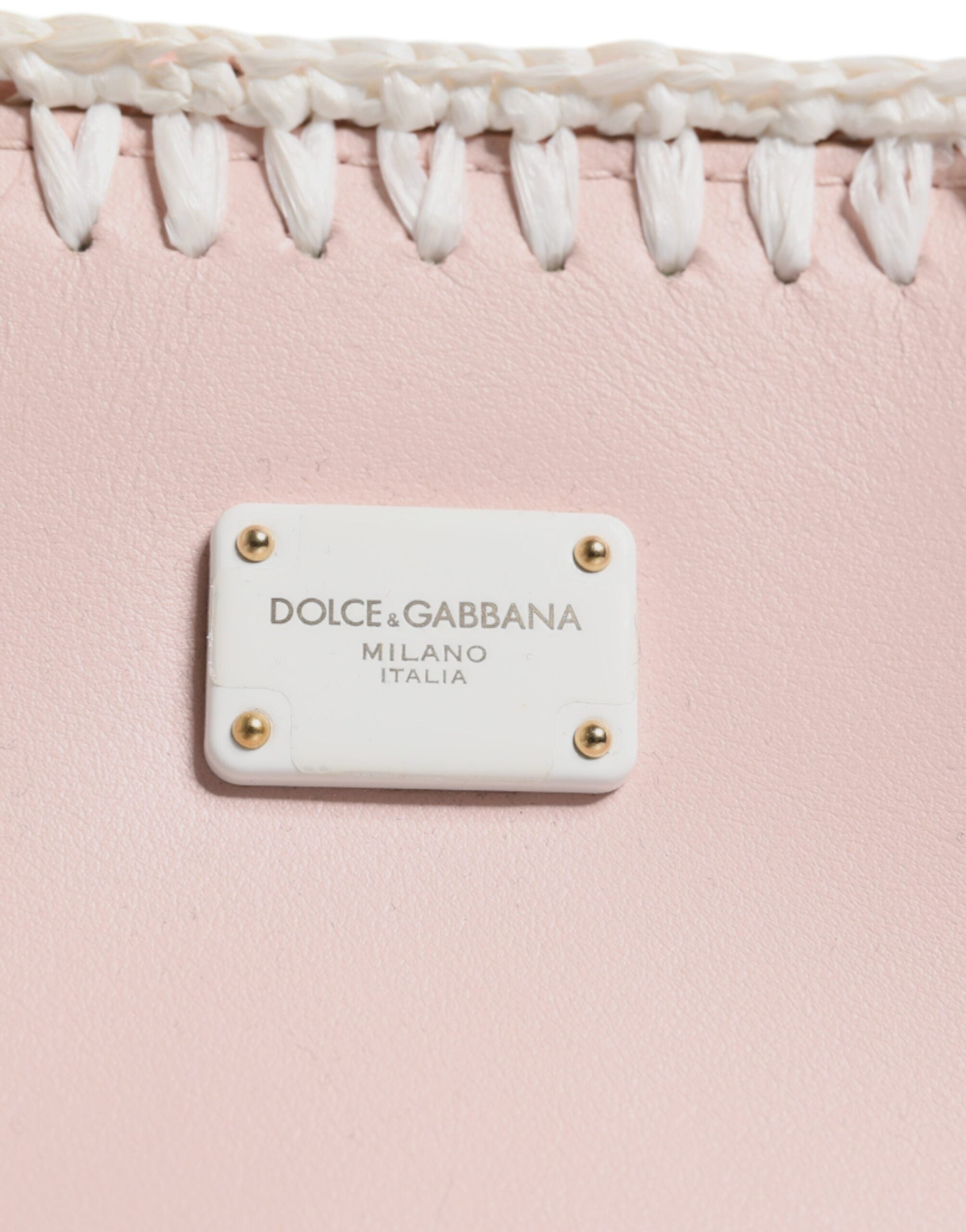 Dolce &amp; Gabbana Light Pink Logo Plaque Soft Leather Strap Crossbody Bag