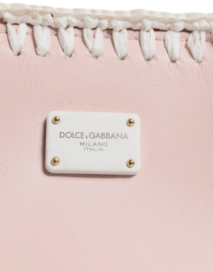 Dolce &amp; Gabbana Light Pink Logo Plaque Soft Leather Strap Crossbody Bag