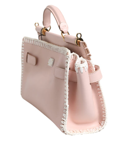 Dolce &amp; Gabbana Light Pink Logo Plaque Soft Leather Strap Crossbody Bag