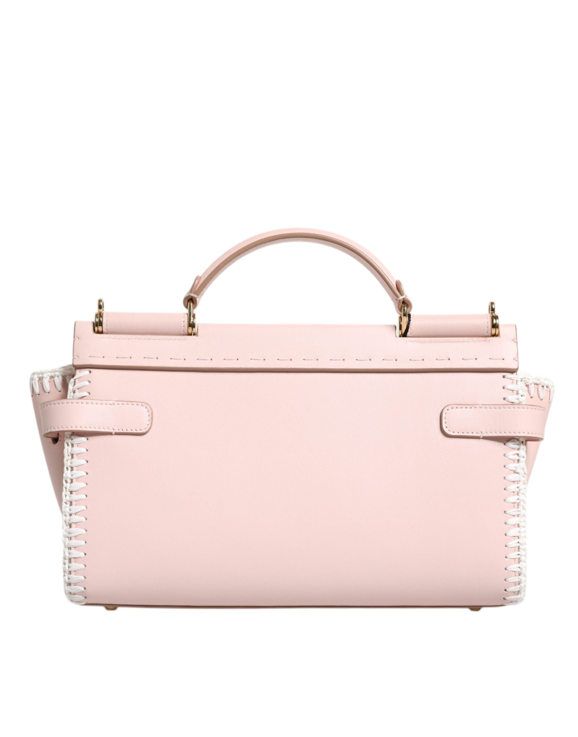 Dolce &amp; Gabbana Light Pink Logo Plaque Soft Leather Strap Crossbody Bag
