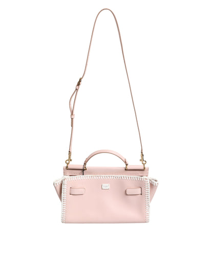 Dolce &amp; Gabbana Light Pink Logo Plaque Soft Leather Strap Crossbody Bag