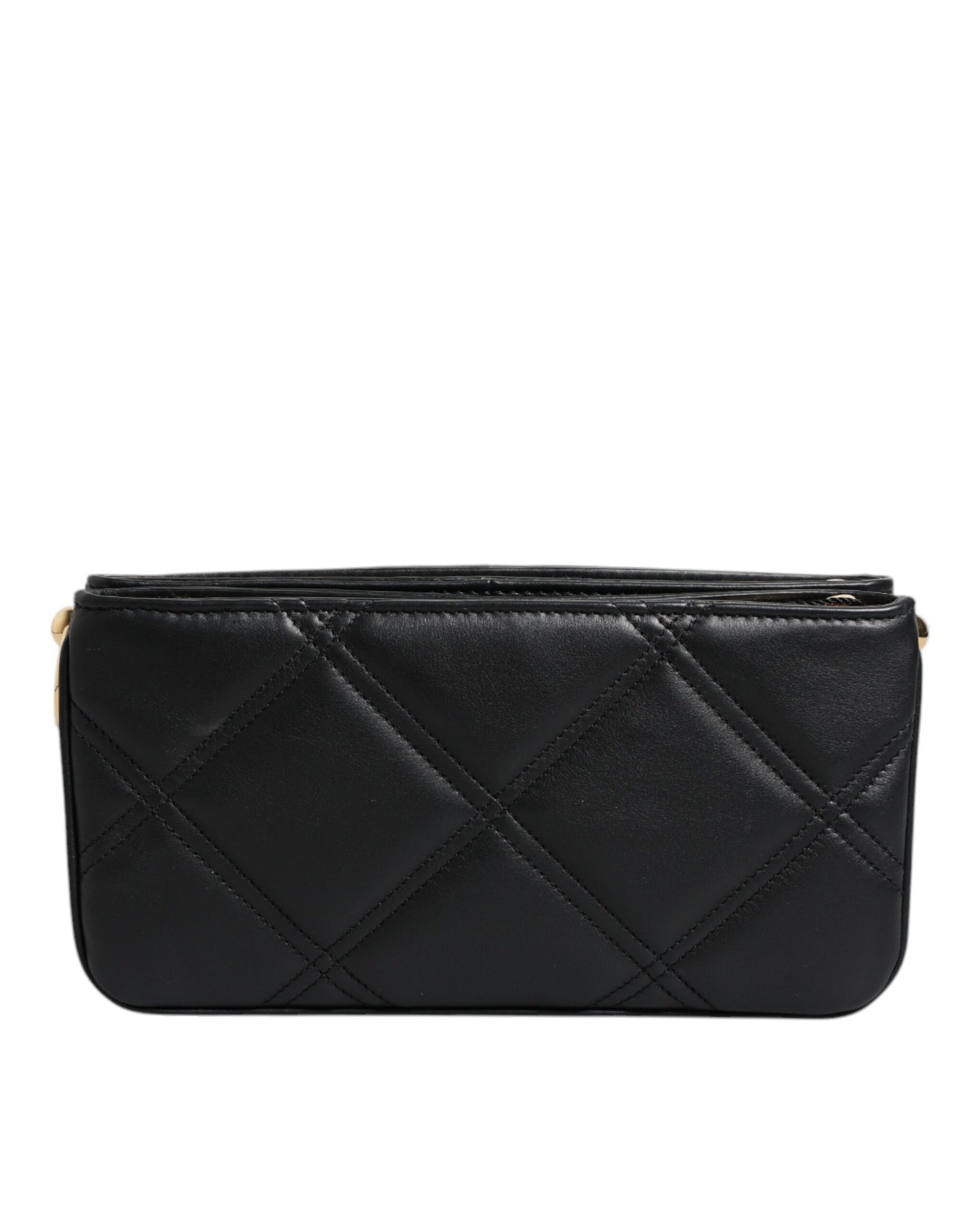 Dolce &amp; Gabbana Black Leather Crystal Embellished Logo Shoulder Bag