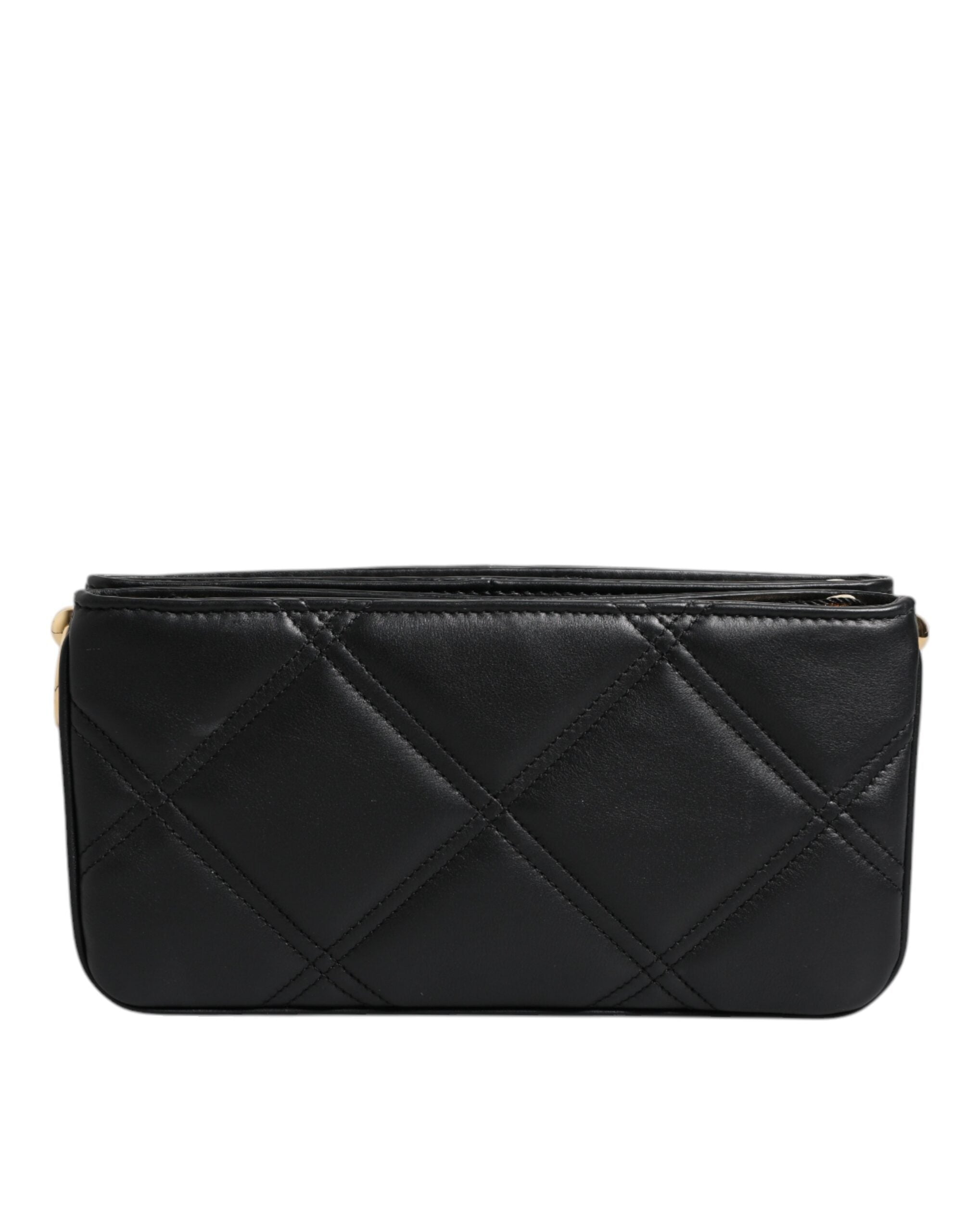 Dolce &amp; Gabbana Black Leather Crystal Embellished Logo Shoulder Bag