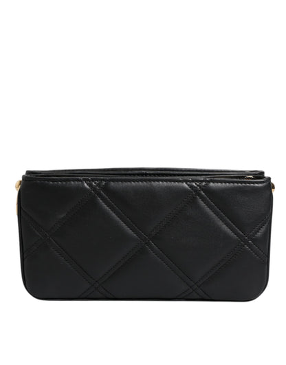 Dolce &amp; Gabbana Black Leather Crystal Embellished Logo Shoulder Bag
