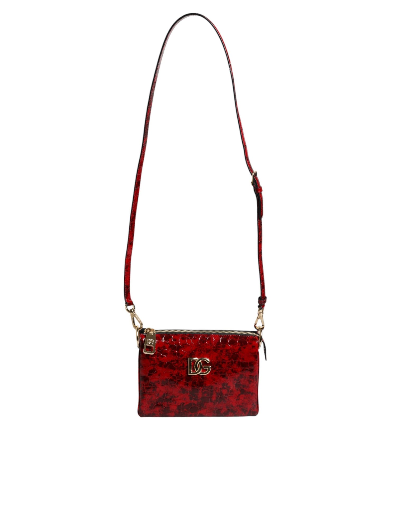 Dolce &amp;amp; Gabbana Röd Exotisk Läder DG Logo Dam Axelremsväska