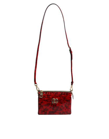 Dolce &amp;amp; Gabbana Röd Exotisk Läder DG Logo Dam Axelremsväska
