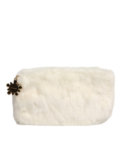 Dolce &amp; Gabbana White Fur Handbag Clutch Purse Pouch Bag