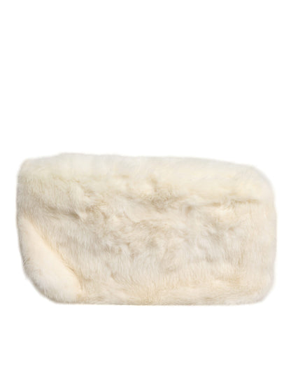 Dolce &amp; Gabbana White Fur Handbag Clutch Purse Pouch Bag