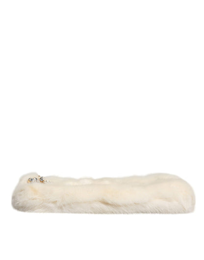 Dolce &amp; Gabbana White Fur Handbag Clutch Purse Pouch Bag