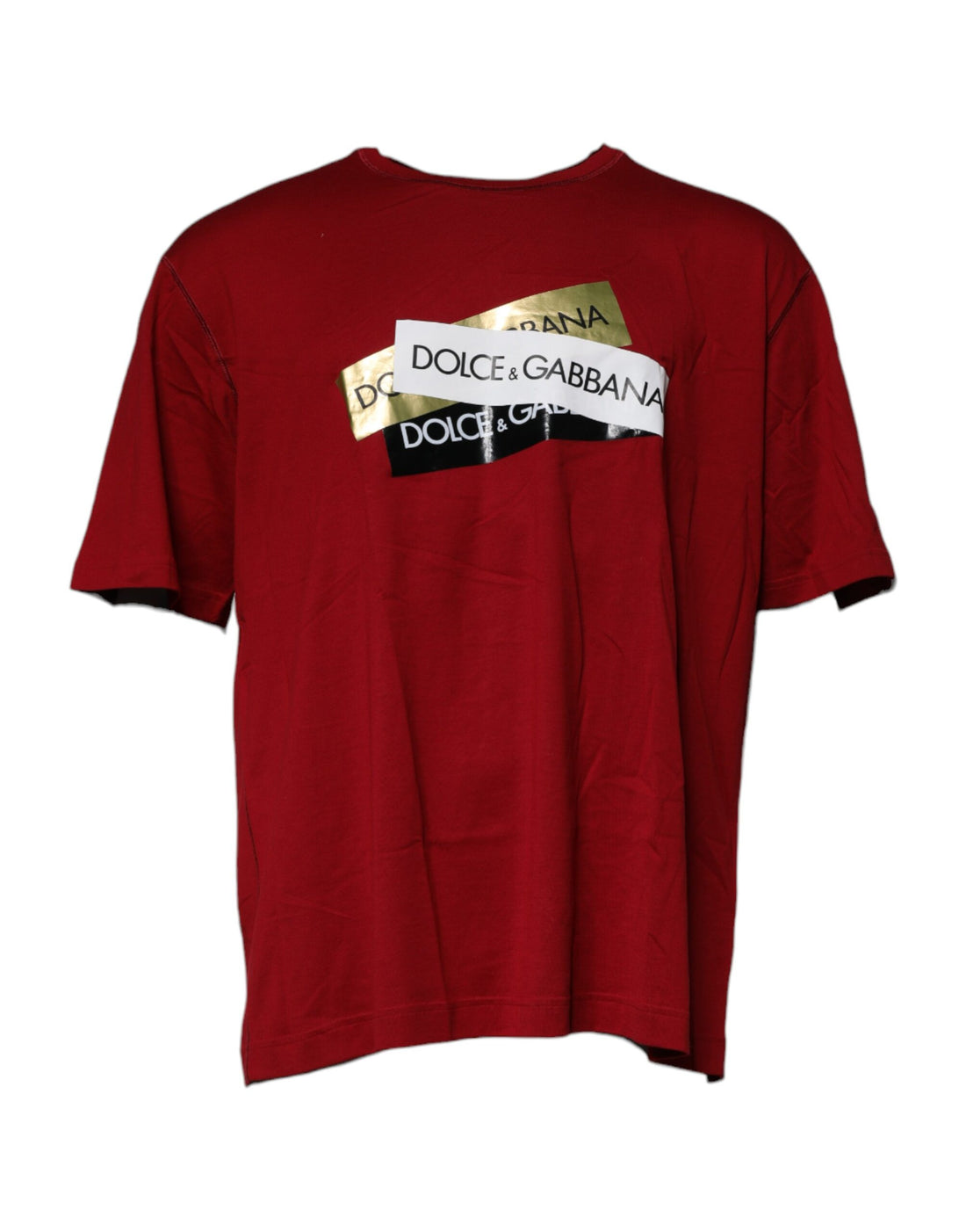 Dolce &amp;amp; Gabbana Röd Logotyptejp Bomulls-T-shirt med Rund Hals