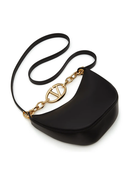 Valentino Garavani Black Leather Mini Hobo Vlogo Axelväska