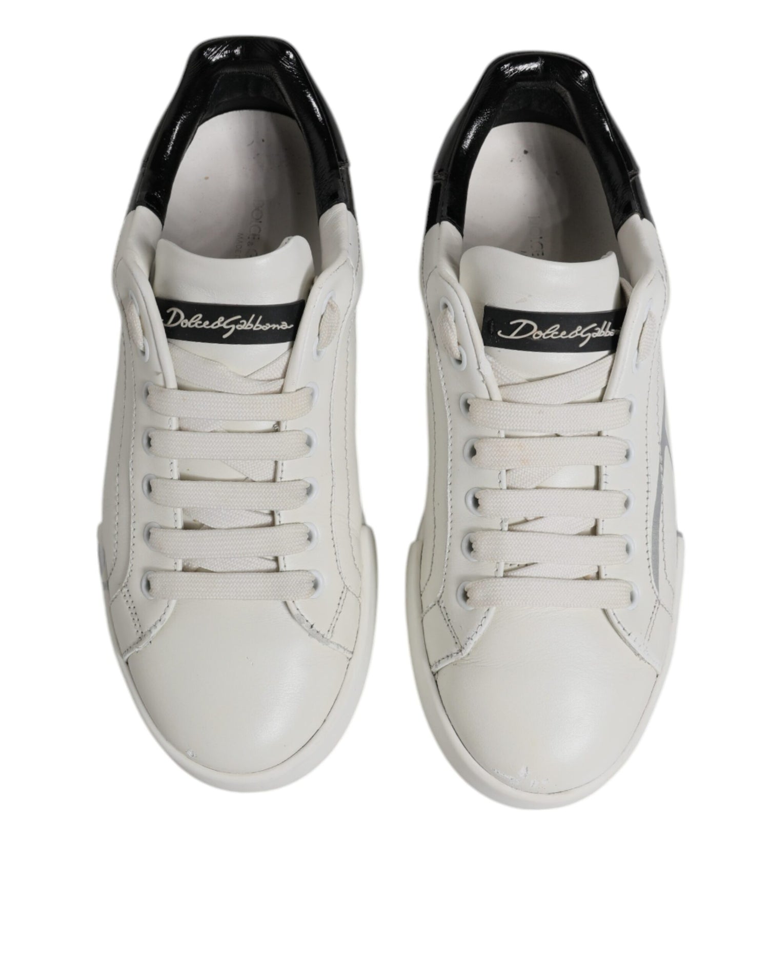 Dolce &amp; Gabbana White Black Logo Portofino Men Sneaker Shoes