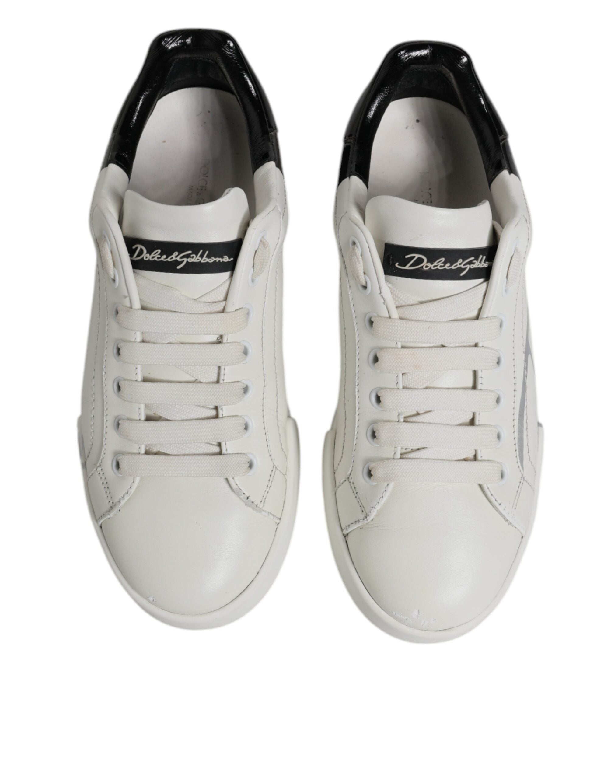 Dolce &amp; Gabbana White Black Logo Portofino Men Sneaker Shoes
