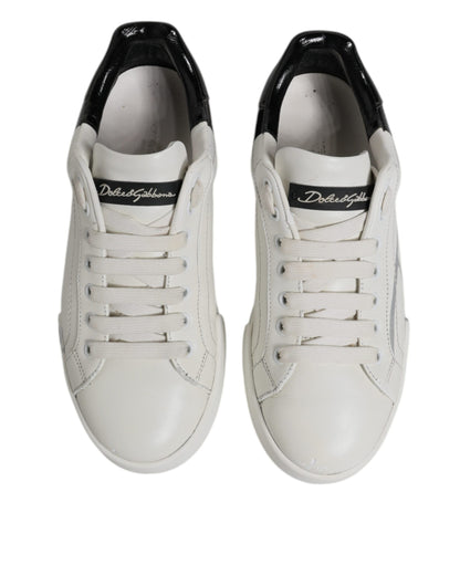 Dolce &amp; Gabbana White Black Logo Portofino Men Sneaker Shoes
