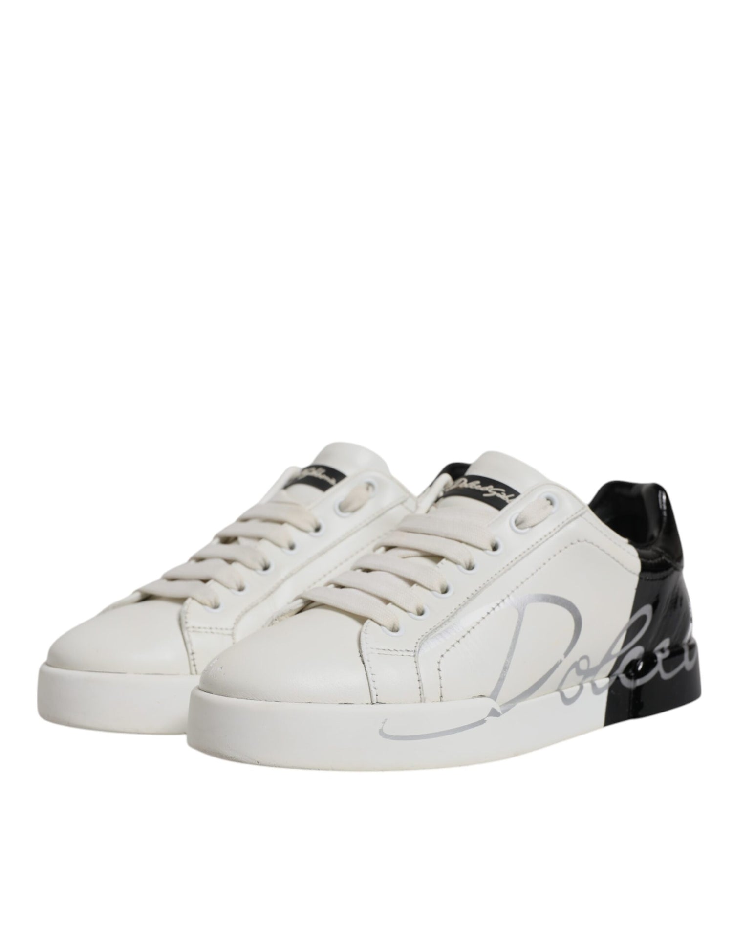 Dolce &amp; Gabbana White Black Logo Portofino Men Sneaker Shoes