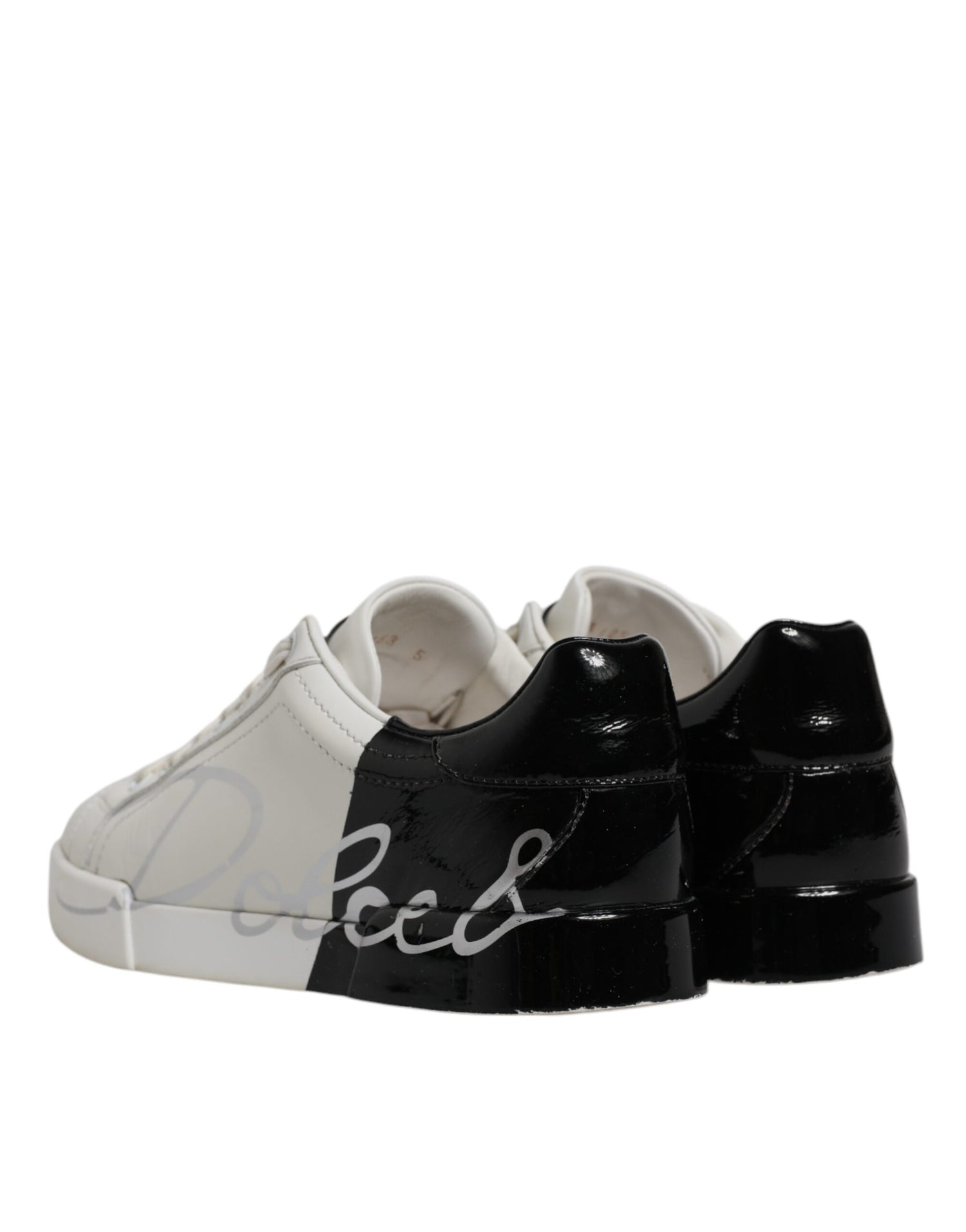 Dolce &amp; Gabbana White Black Logo Portofino Men Sneaker Shoes