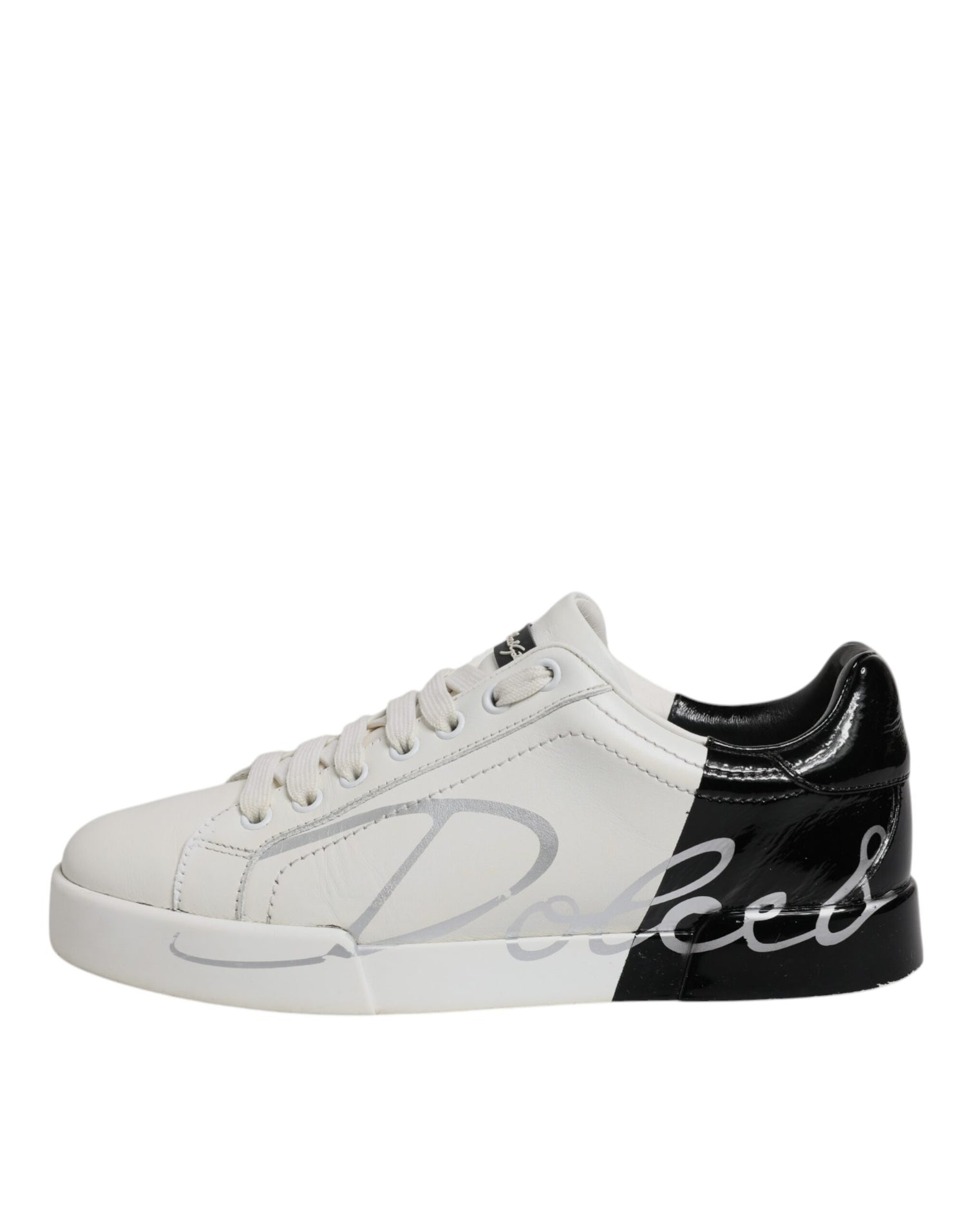 Dolce &amp; Gabbana White Black Logo Portofino Men Sneaker Shoes