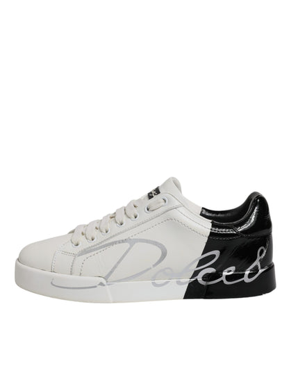 Dolce &amp; Gabbana White Black Logo Portofino Men Sneaker Shoes