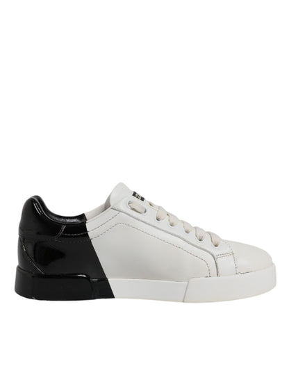 Dolce &amp; Gabbana White Black Logo Portofino Men Sneaker Shoes