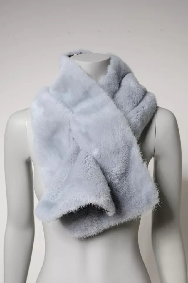 Dolce &amp; Gabbana Powder Blue Mink Fur Neck Warmer Scarf