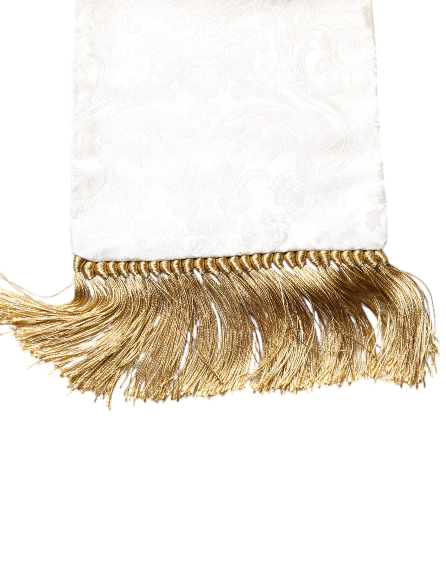 Dolce &amp;amp; Gabbana Vit Blommig Jacquard Smal Halsduk med Fransar