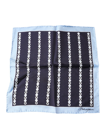 Dolce &amp; Gabbana Blue Heart Spade Silk Handkerchief Scarf