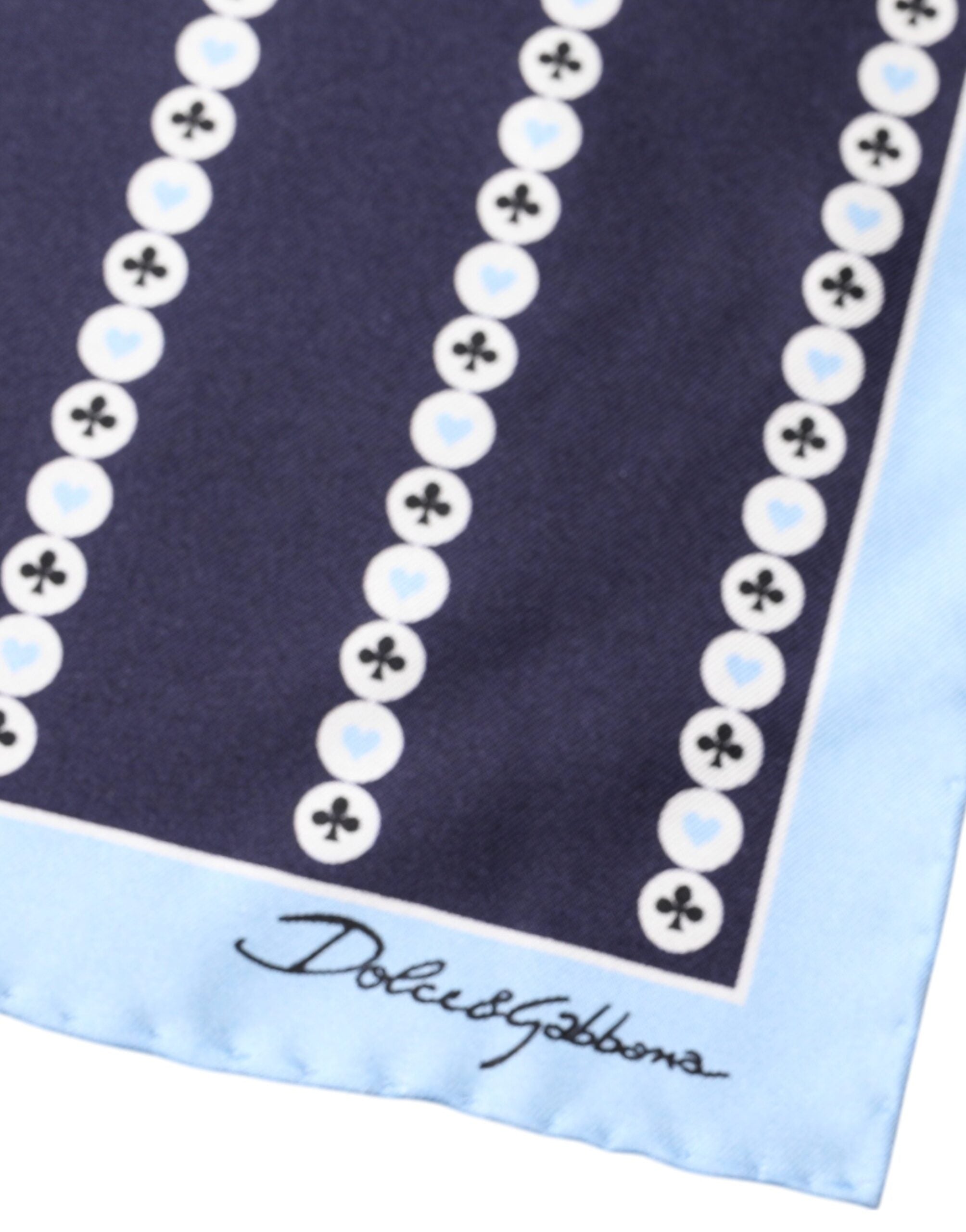 Dolce &amp; Gabbana Blue Heart Spade Silk Handkerchief Scarf