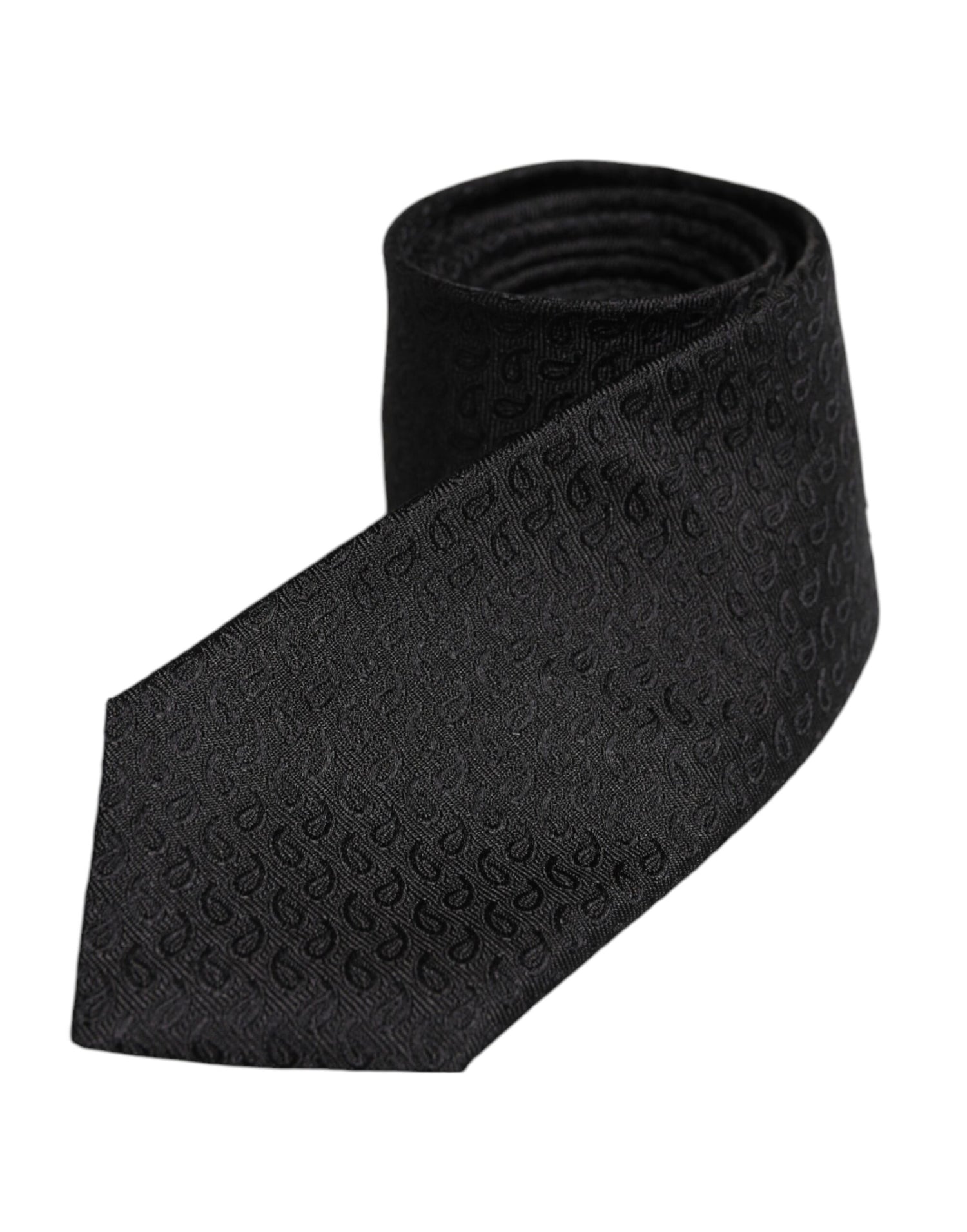 Dolce &amp; Gabbana Black Patterned Silk Adjustable Necktie Tie