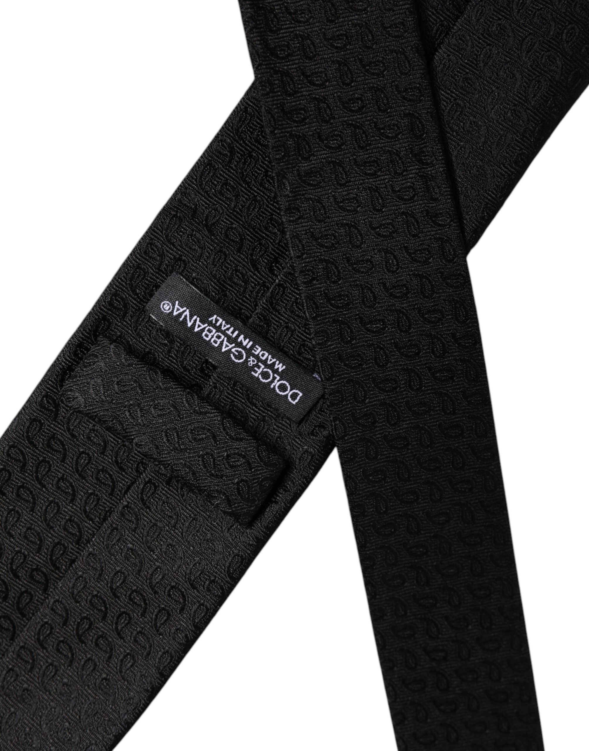 Dolce &amp; Gabbana Black Patterned Silk Adjustable Necktie Tie