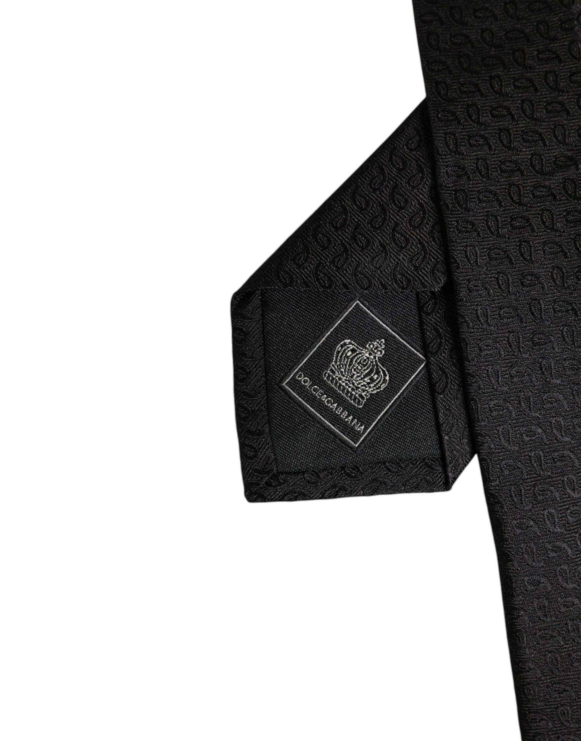 Dolce &amp; Gabbana Black Patterned Silk Adjustable Necktie Tie
