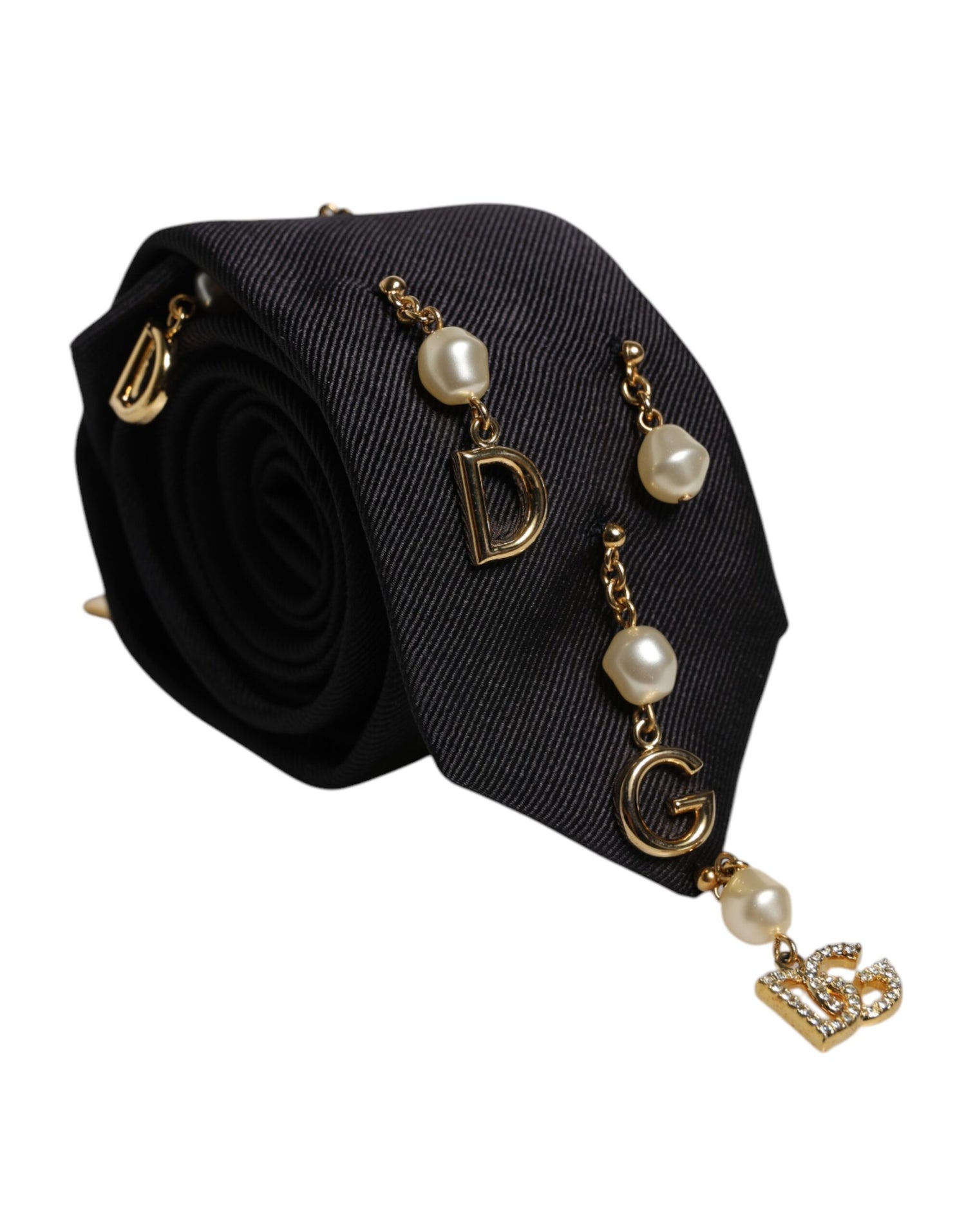 Dolce &amp; Gabbana Black Logo Embellished Adjustable Necktie Tie