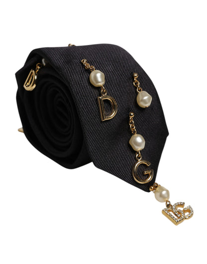 Dolce &amp; Gabbana Black Logo Embellished Adjustable Necktie Tie