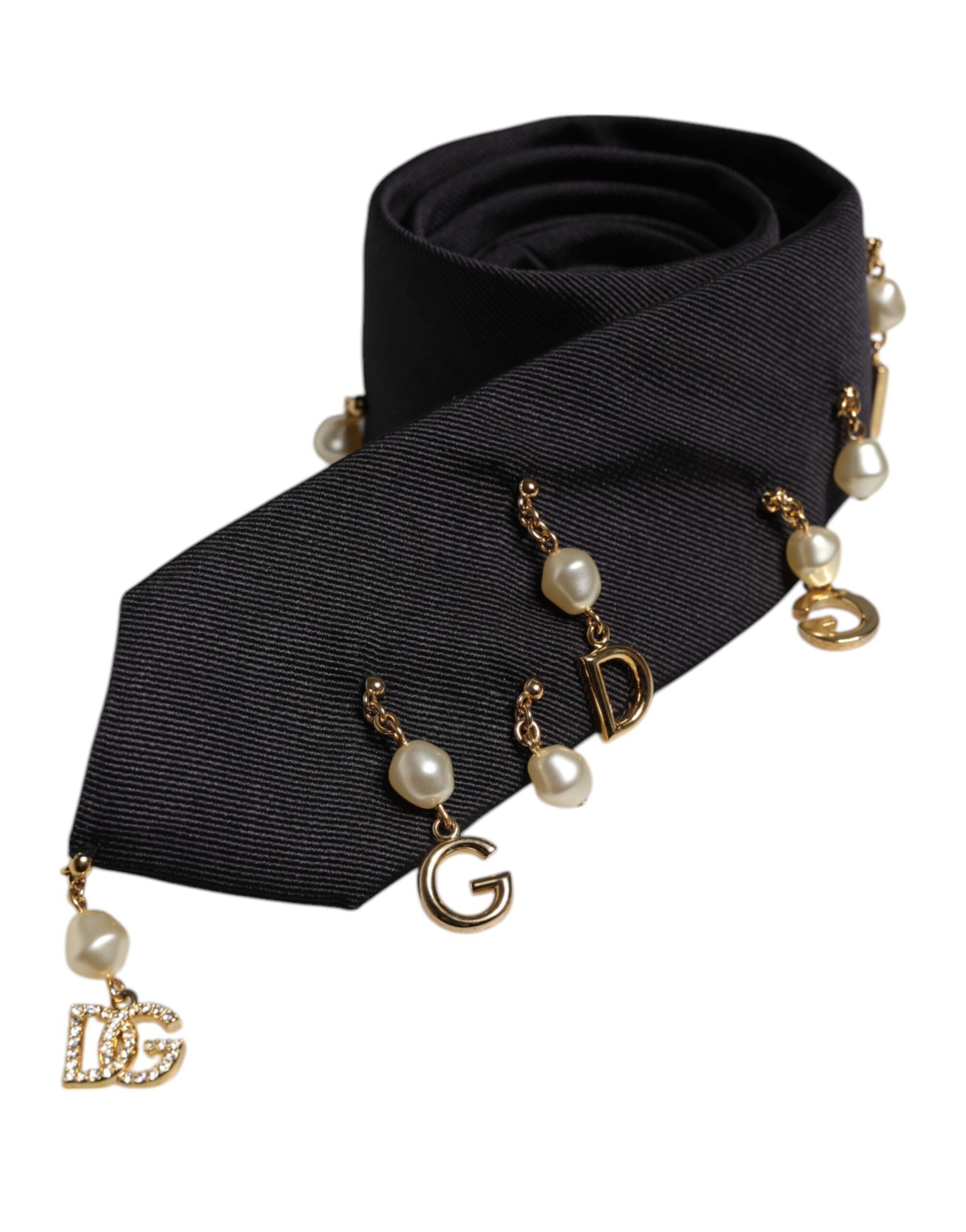 Dolce &amp; Gabbana Black Logo Embellished Adjustable Necktie Tie