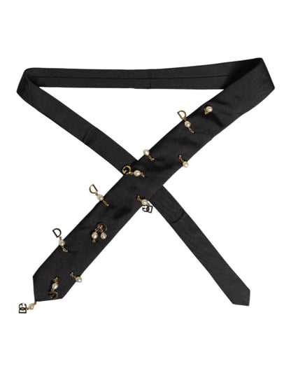 Dolce &amp; Gabbana Black Logo Embellished Adjustable Necktie Tie