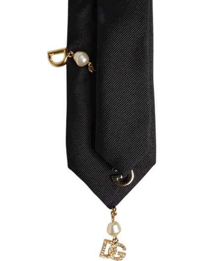 Dolce &amp; Gabbana Black Logo Embellished Adjustable Necktie Tie