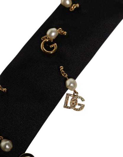 Dolce &amp; Gabbana Black Logo Embellished Adjustable Necktie Tie