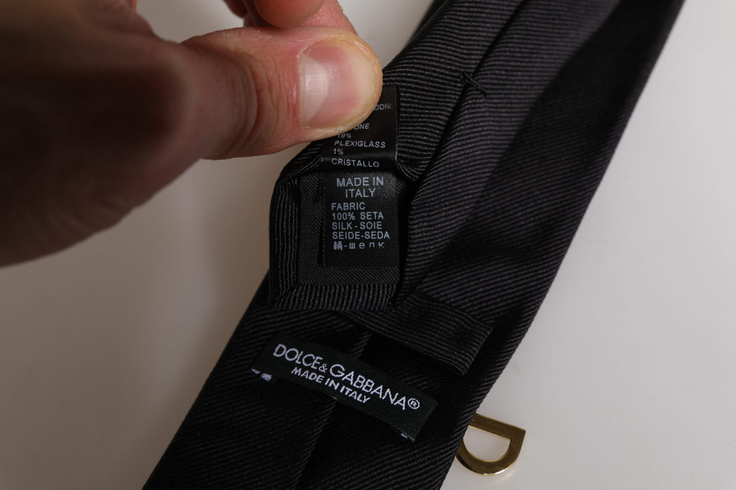 Dolce &amp; Gabbana Black Logo Embellished Adjustable Necktie Tie
