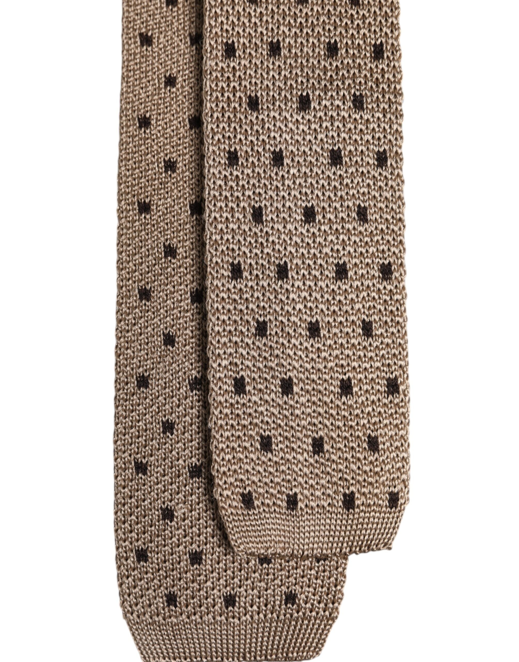 Dolce &amp; Gabbana Beige Polka Dot Silk Adjustable Necktie Tie