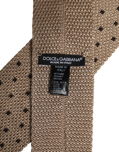 Dolce &amp; Gabbana Beige Polka Dot Silk Adjustable Necktie Tie