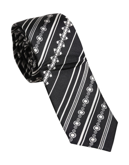 Dolce &amp; Gabbana Black White Stripes Silk Adjustable Necktie Tie