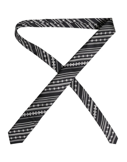 Dolce &amp; Gabbana Black White Stripes Silk Adjustable Necktie Tie