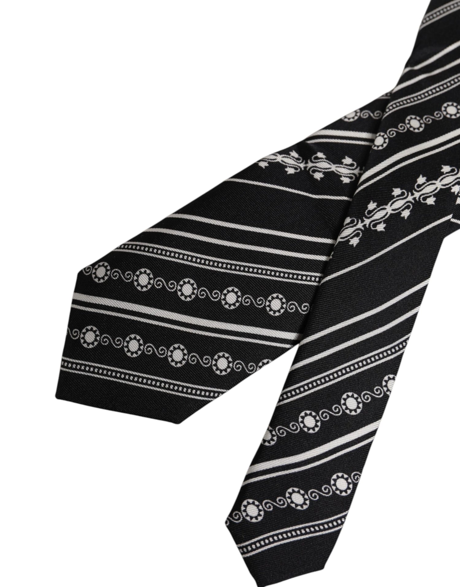 Dolce &amp; Gabbana Black White Stripes Silk Adjustable Necktie Tie