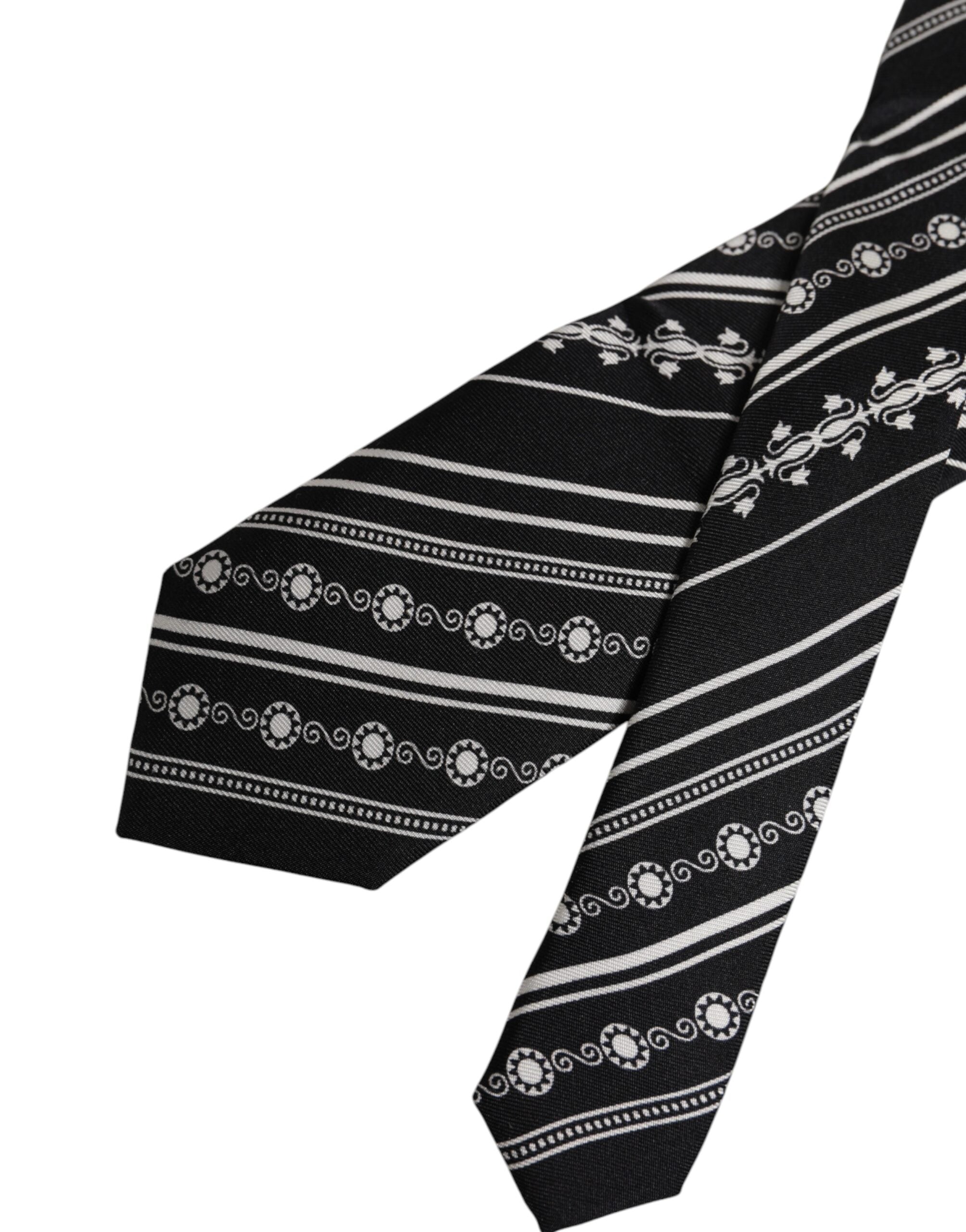 Dolce &amp; Gabbana Black White Stripes Silk Adjustable Necktie Tie