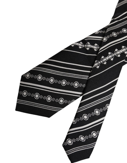 Dolce &amp; Gabbana Black White Stripes Silk Adjustable Necktie Tie