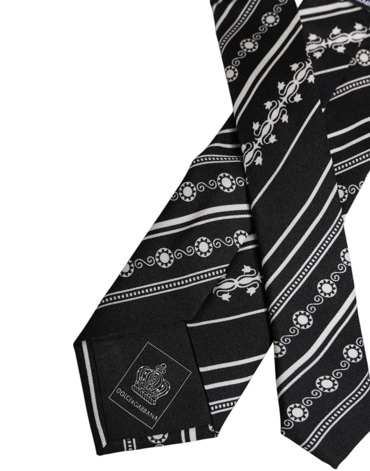 Dolce &amp; Gabbana Black White Stripes Silk Adjustable Necktie Tie