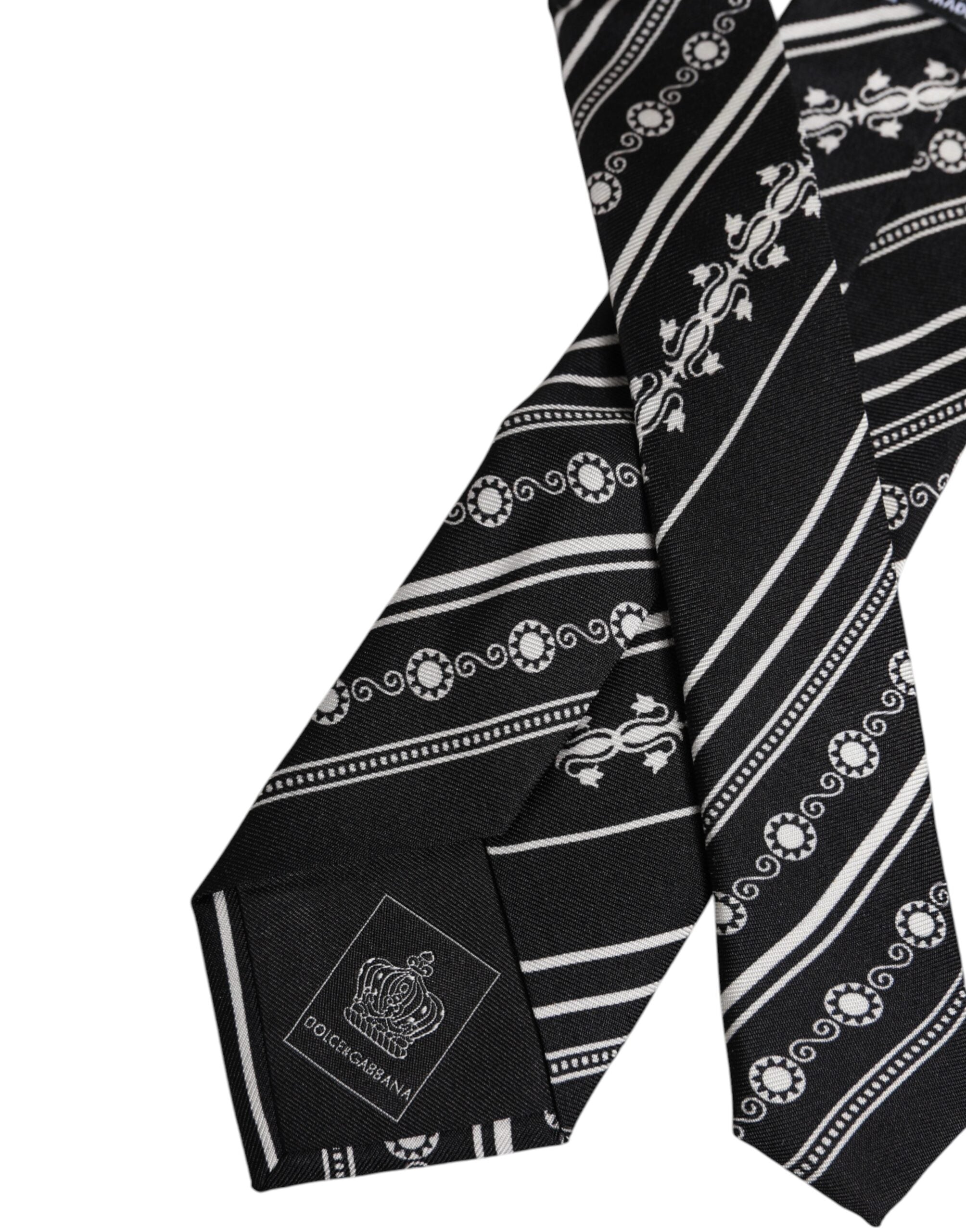 Dolce &amp; Gabbana Black White Stripes Silk Adjustable Necktie Tie