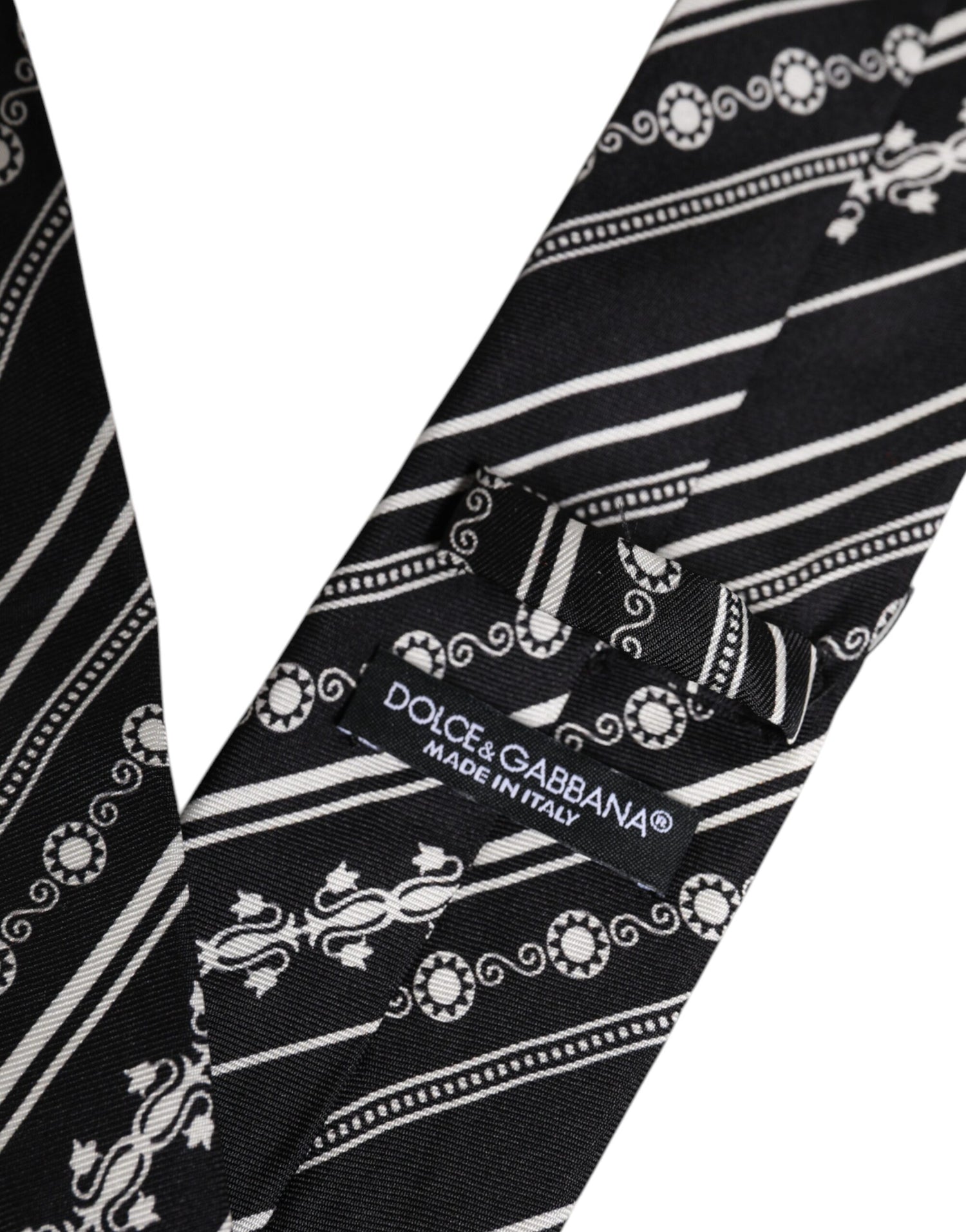 Dolce &amp; Gabbana Black White Stripes Silk Adjustable Necktie Tie