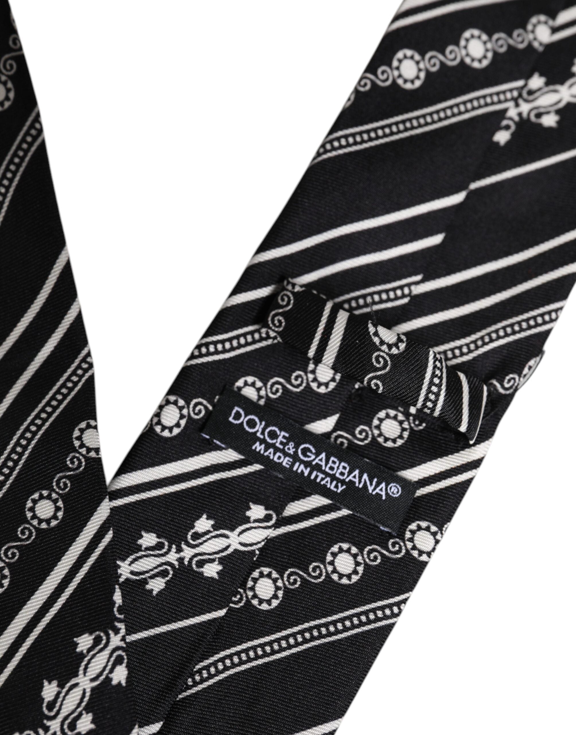 Dolce &amp; Gabbana Black White Stripes Silk Adjustable Necktie Tie
